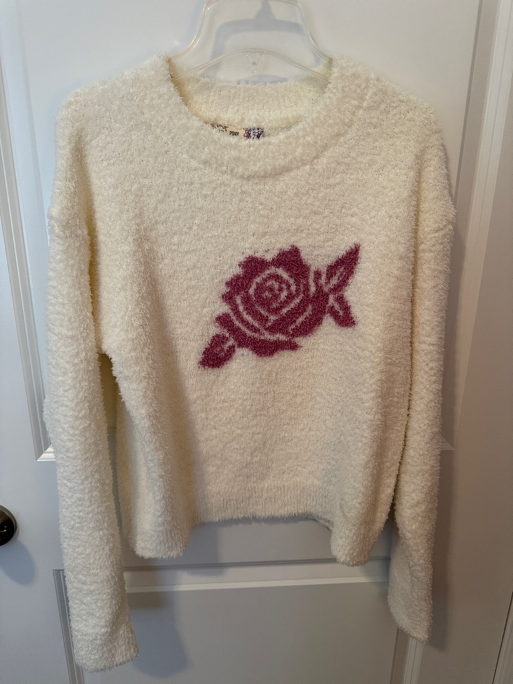 Pink Republic Cream Crew Sweater with Rose Motif